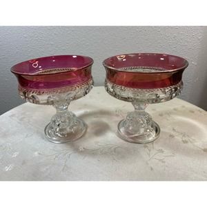 Set of 2: King’s Crown Red Flash Thumbprint Compotes